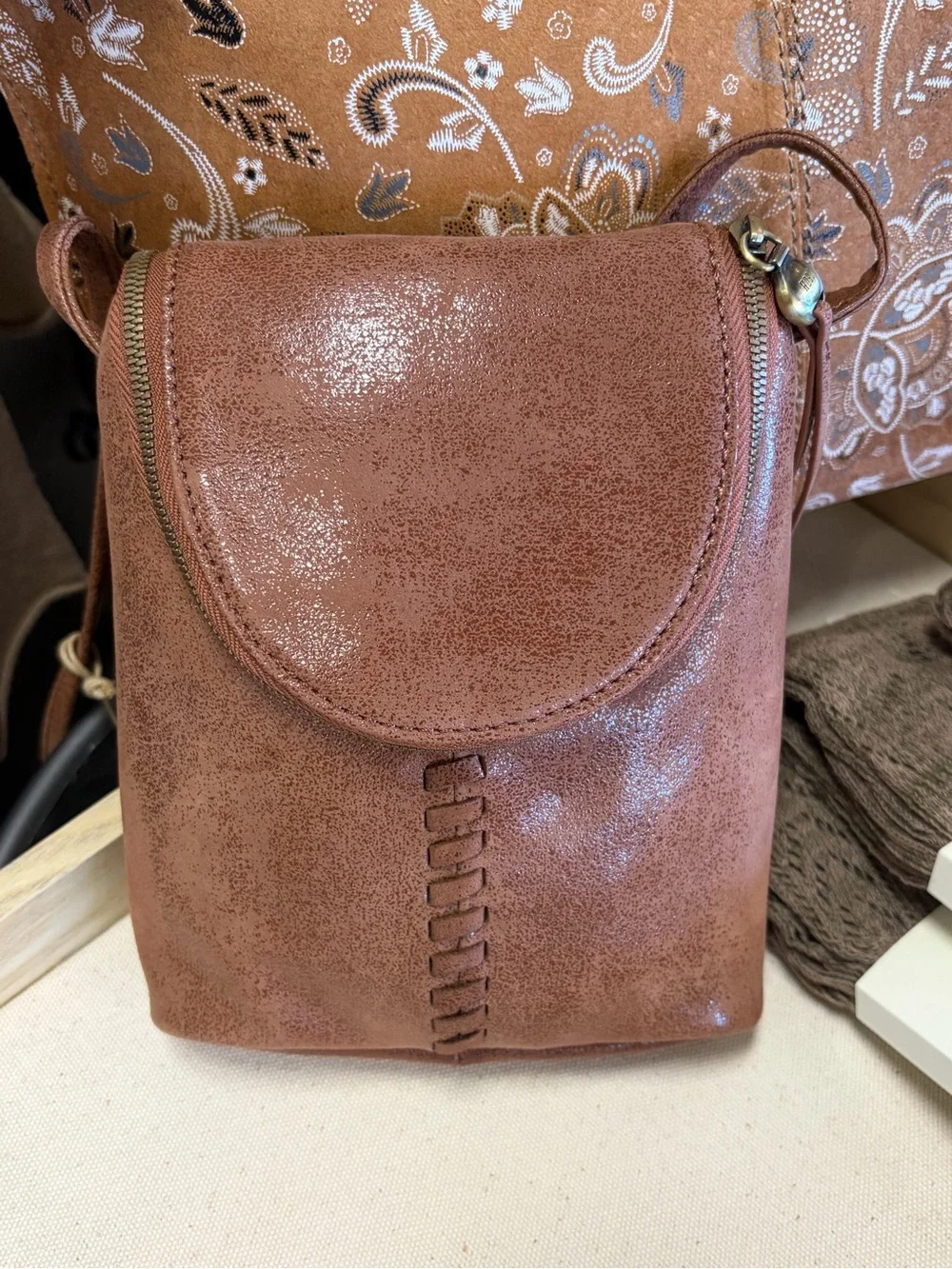 Fern Leather Crossbody Burnished Saddle